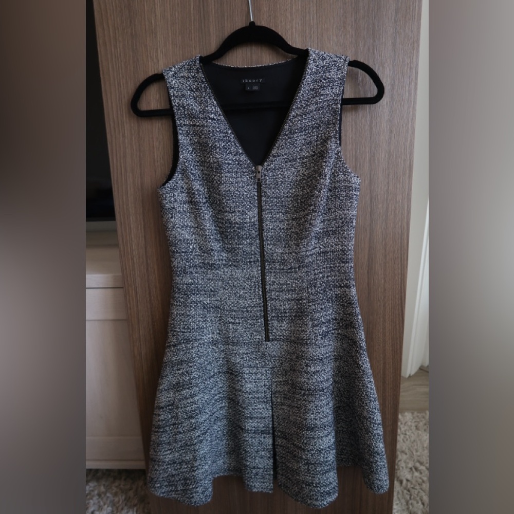 Theory Black & White Tweed Fit-and-Flare Dress